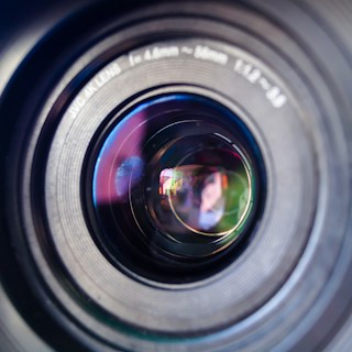 Close-up of a professional camera lens